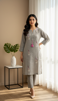 Grey Embroidered Two Piece Set