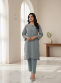 Blue Embroidered Two Piece Set